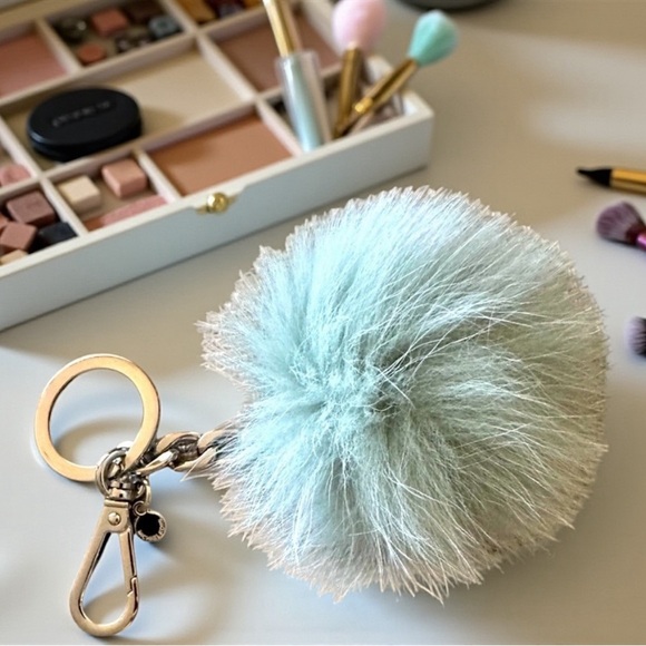 Michael Kors Fur Pom Pom Mint Blue Keychain & Bag Charm Purse Accessory - Picture 2 of 6